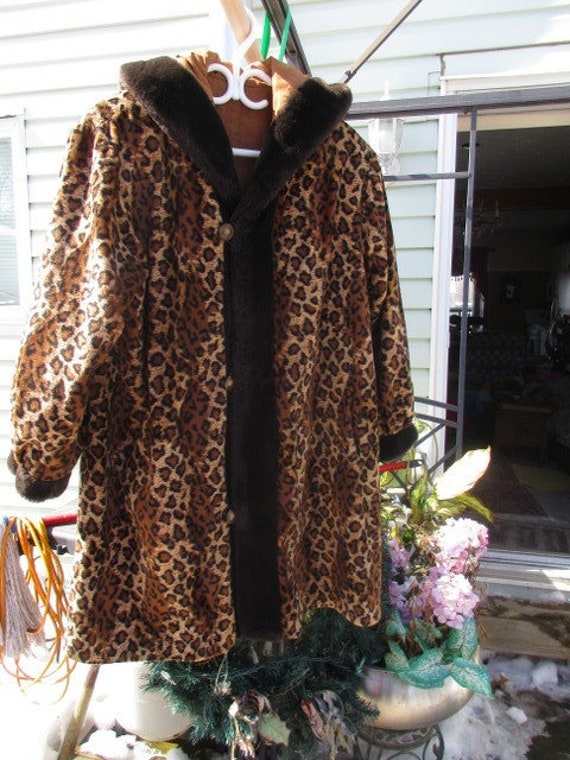 44 a Reversible Leopard Faux Fur Coat Brown beige Cream Size - Etsy Canada