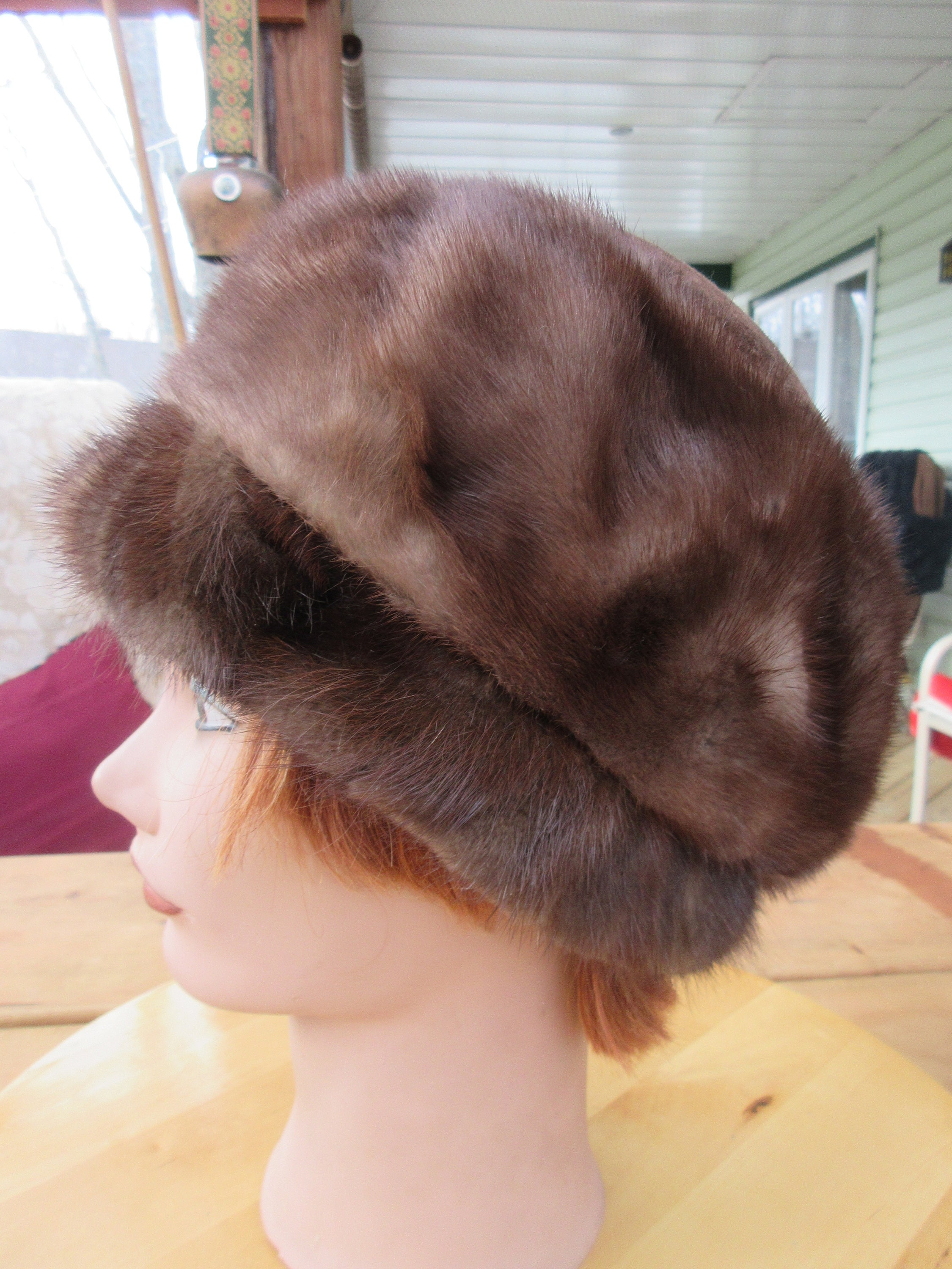Fur Cloche Mink Hat Brown Really Soft Leather Real Fur Vintage Honey Brown Mink Fur Cloche Hat Winter Hat Warm Hat  main image 4