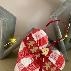 Handmade Fabric Christmas Heart Decorations Xmas tree decorations Red Rustic Gingham Fabric image 7