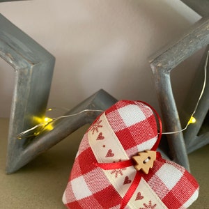 Handmade Fabric Christmas Heart Decorations Xmas tree decorations Red Rustic Gingham Fabric image 8