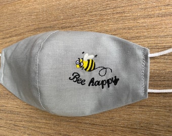 Bee Happy Handmade & Embroidered  face mask / covering