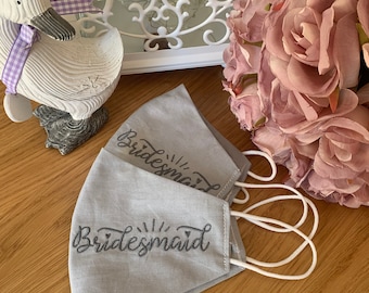 Bridesmaid face mask / covering - Handmade and embroidered - wedding or hen party