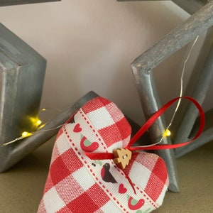 Handmade Fabric Christmas Heart Decorations Xmas tree decorations Red Rustic Gingham Fabric image 9