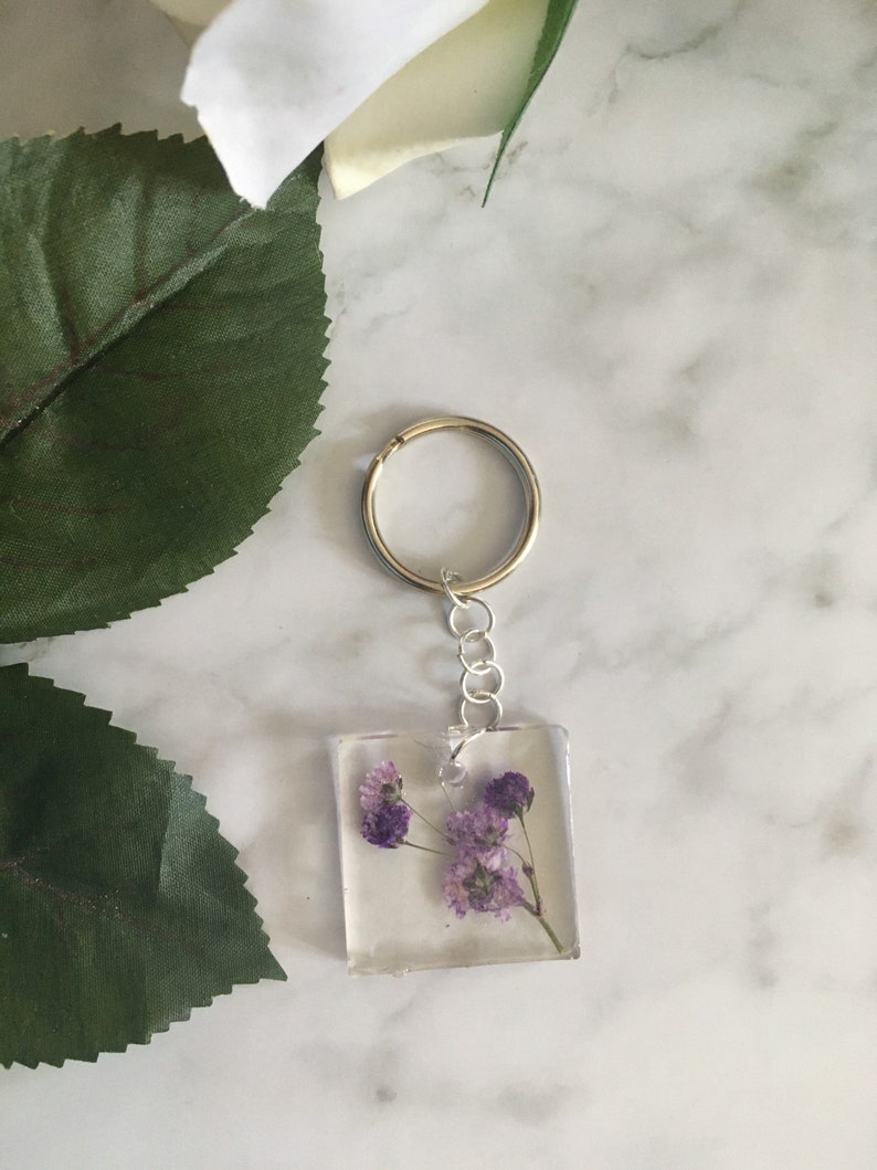 Floral Keychain Real Pressed Flower Flower Keychain Etsy