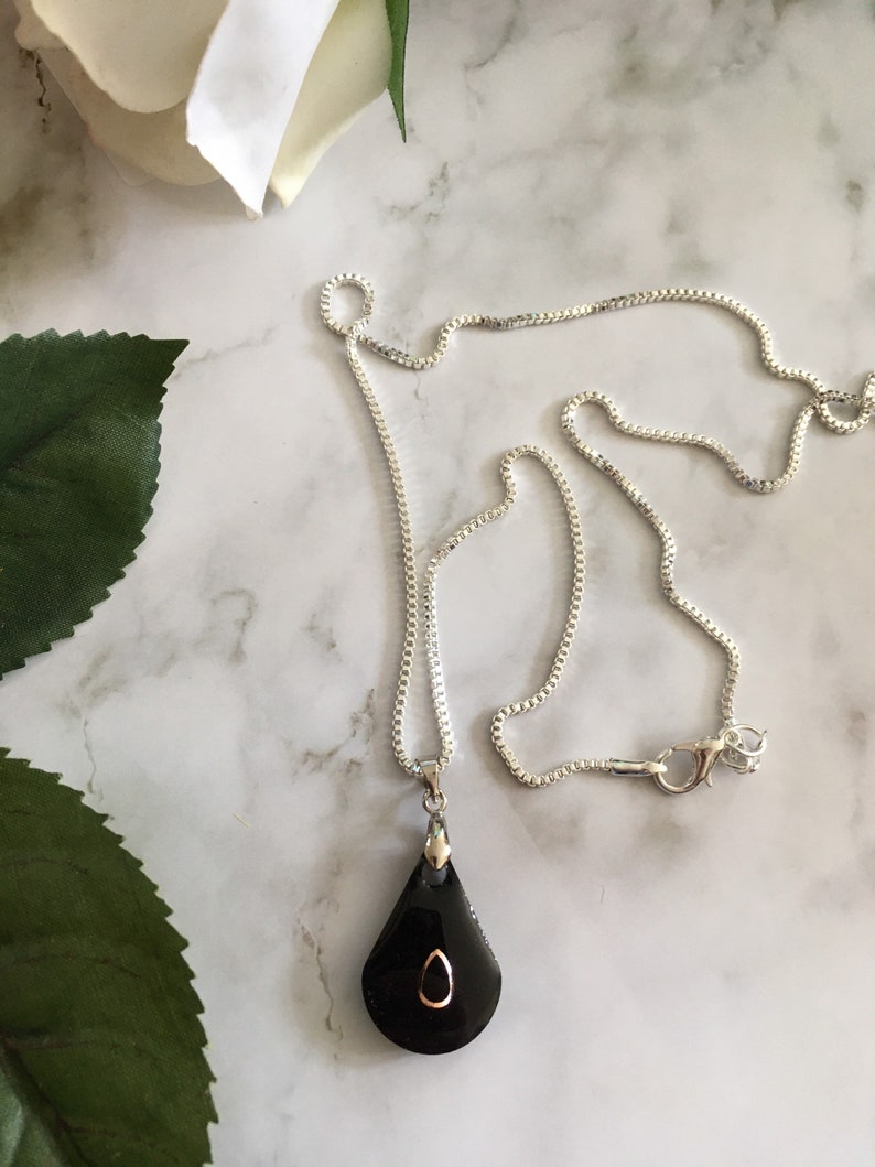 Black Teardrop Necklace sympathy gift Teardrop Pendant Etsy