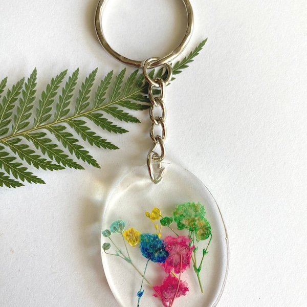 Floral Keychain, Real Pressed Flower, Flower Keychain, Keyring, Handmade Car Vehicle Accessories Multicolor flowers spring colors