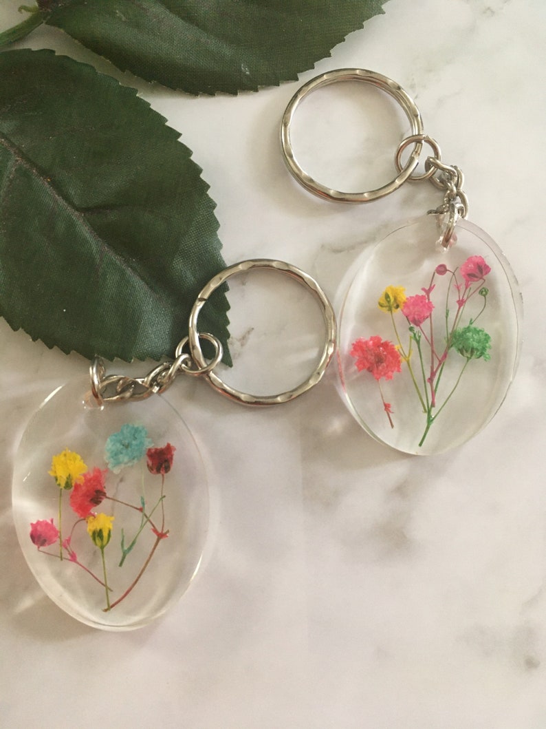 Floral Keychain, Real Pressed Flower, Flower Keychain, Keyring