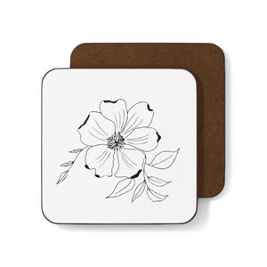 flower coaster, floral coaster, drink holder, cute coaster, minimalistic decor, aesthetic decor, house warming gift, Hardboard Back Coaster