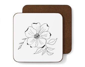 flower coaster, floral coaster, drink holder, cute coaster, minimalistic decor, aesthetic decor, house warming gift, Hardboard Back Coaster