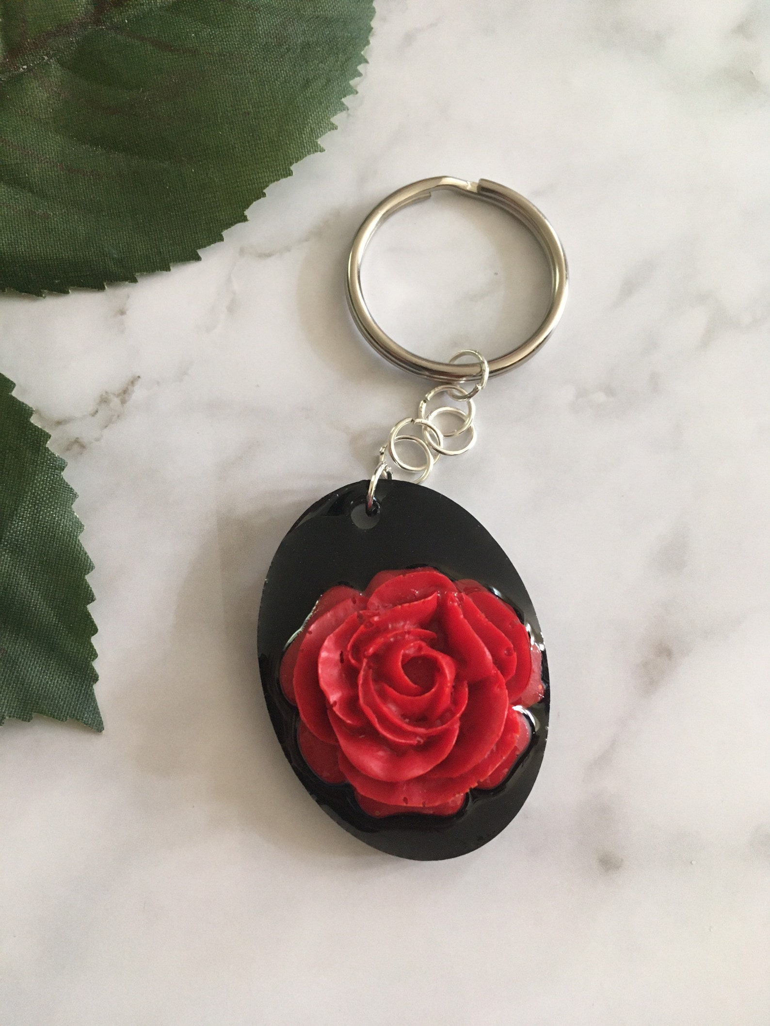 Rose keychain red rose black and red keyring gothic style | Etsy