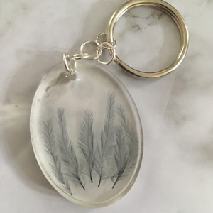 Feather keychain, real feathers, resin and feathers, handmade keyring, car accessories