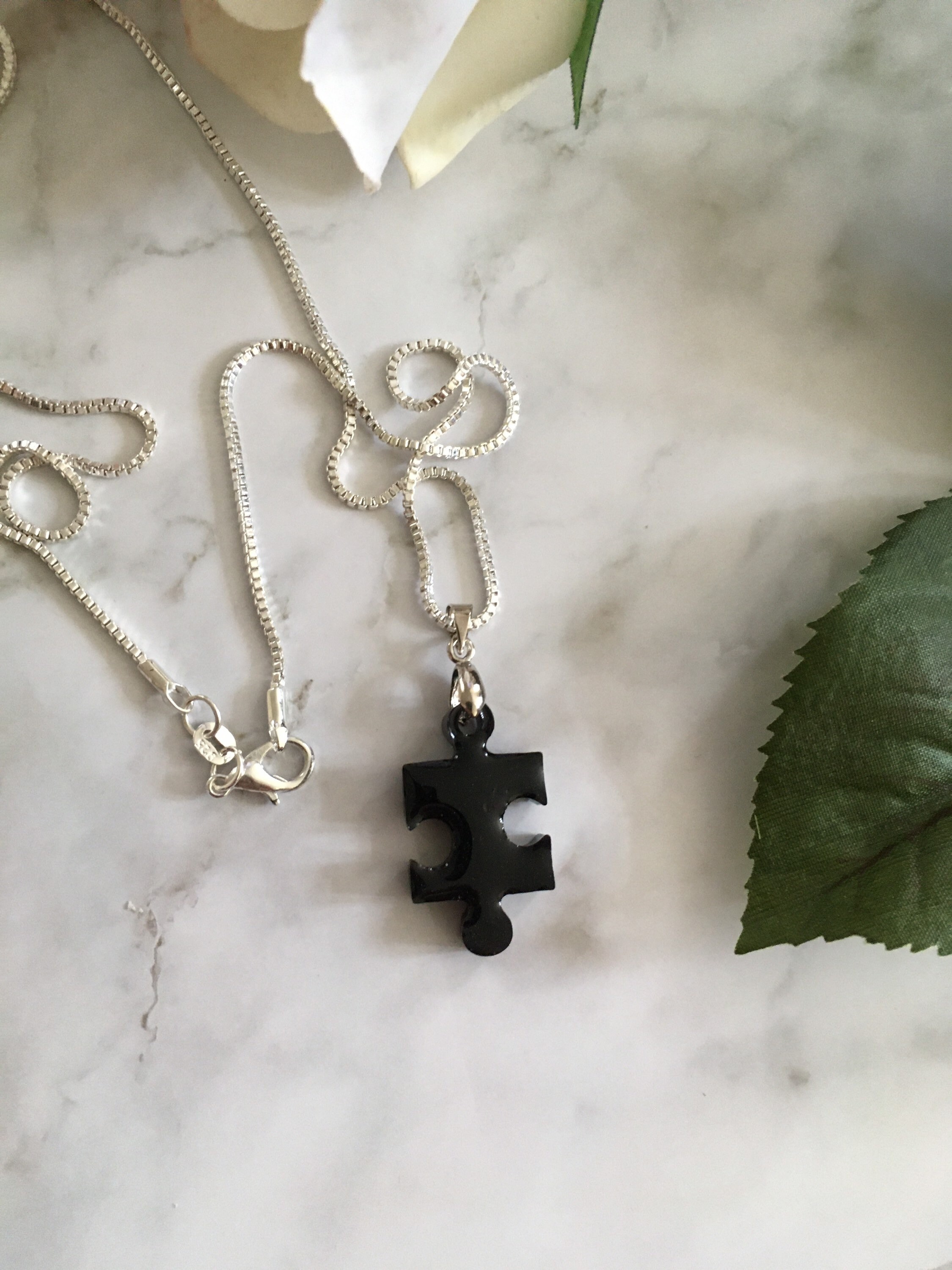 Puzzle piece puzzle necklace resin jewelry resin art black Etsy