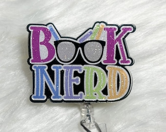 Book Nerd Badge Reel, Librarian Badge Reel, Retractable Badge Reel, Interchangeable Badge Reel, Book Lovers Pin, Book Lovers Gift