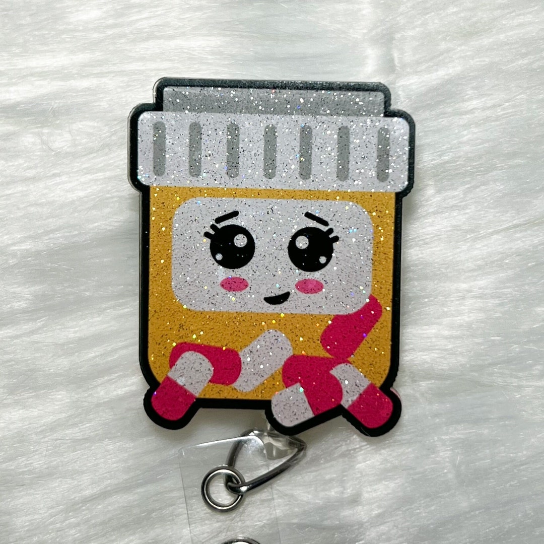Pill Bottle Badge Reel, Pharmacy Badge Reel, Nurse Badge Reel, Glitter