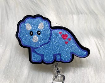 Cute Triceratops Retractable Badge Reel, Nurse ID Holder, RN Key Card, School Teacher Gift, Pediatrics Office Staff, Nurse Gift, Dino Reel