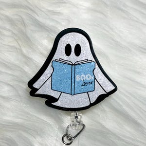 Ghost Book Lover Badge  Reel, Librarian Badge Reel, Retractable Badge Reel, Book Badge Reel, Book Lovers Pin, Book Lovers Gift