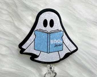 Ghost Book Lover Badge  Reel, Librarian Badge Reel, Retractable Badge Reel, Book Badge Reel, Book Lovers Pin, Book Lovers Gift