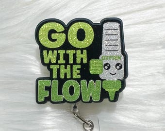 Go With The Flow  Badge Reel, Lungs Badge Reel, RRT Badge Reel, RT Badge Reel, Respiratory Nurse, Medical, ID Badge Holder, Gift, Cute Badge