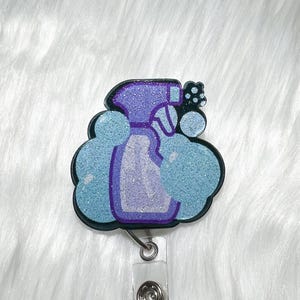 Spray Bottle with Bubbles Retractable Badge Holder-Cute Badge Reel- House Keeping Badge Reel-  Spray Bottle Badge Reel- Medical Badge Reel