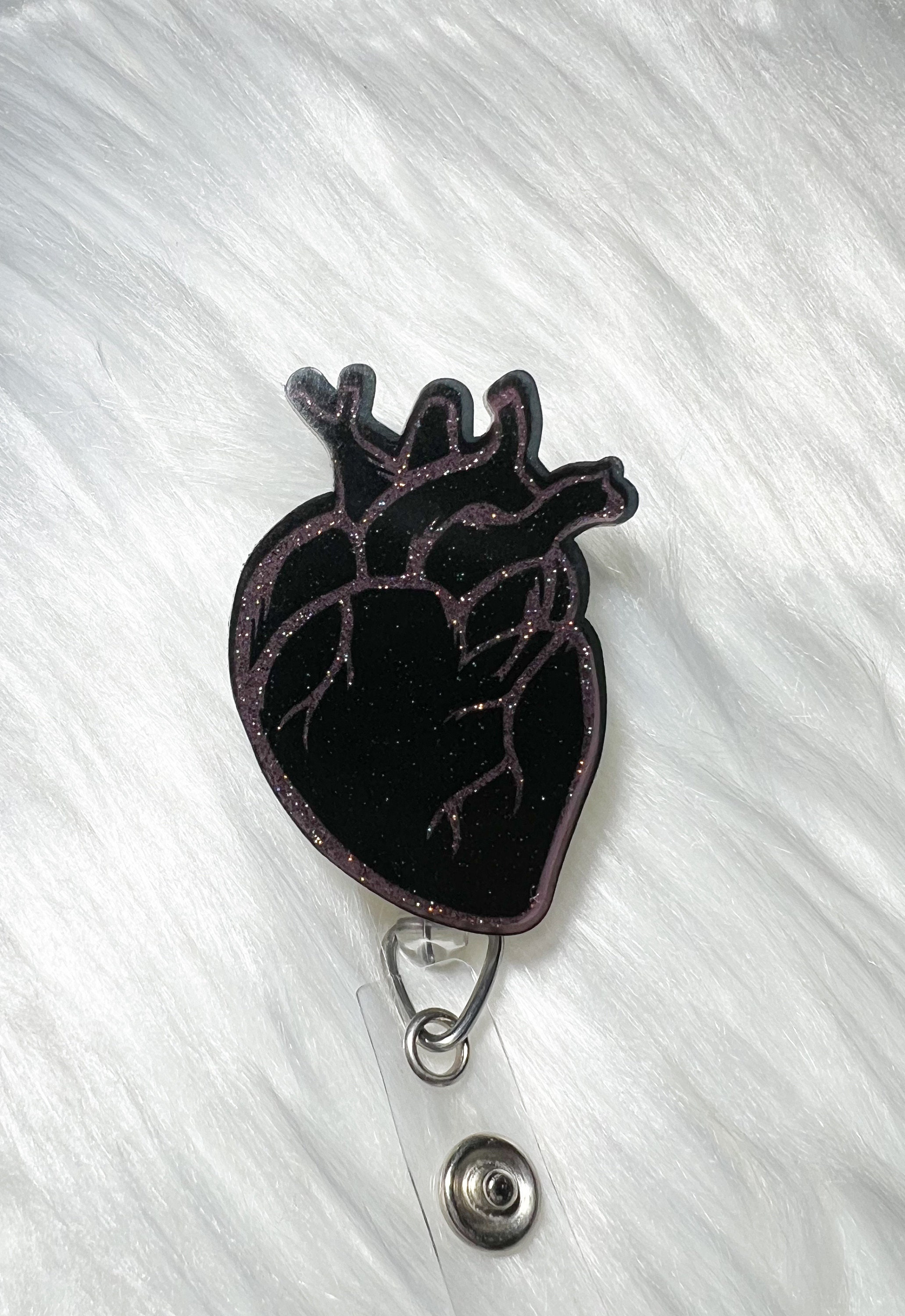 Black Anatomical Heart Badge Reel, Heart Badge Reel, Glitter Badge Reel,  Funny Badge Reel, Gift for Nurse, Cute Badge Reel, Dark Humor Badge 