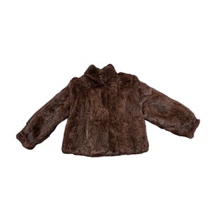 Vintage Rabbit Fur Coat Jacket Made in Hong Kong Brown Silk Lining Large Women