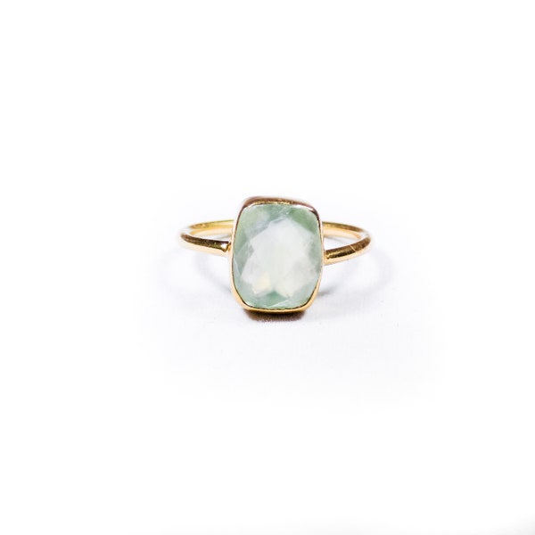 Single Stone Natural Prehnite Ring- gold