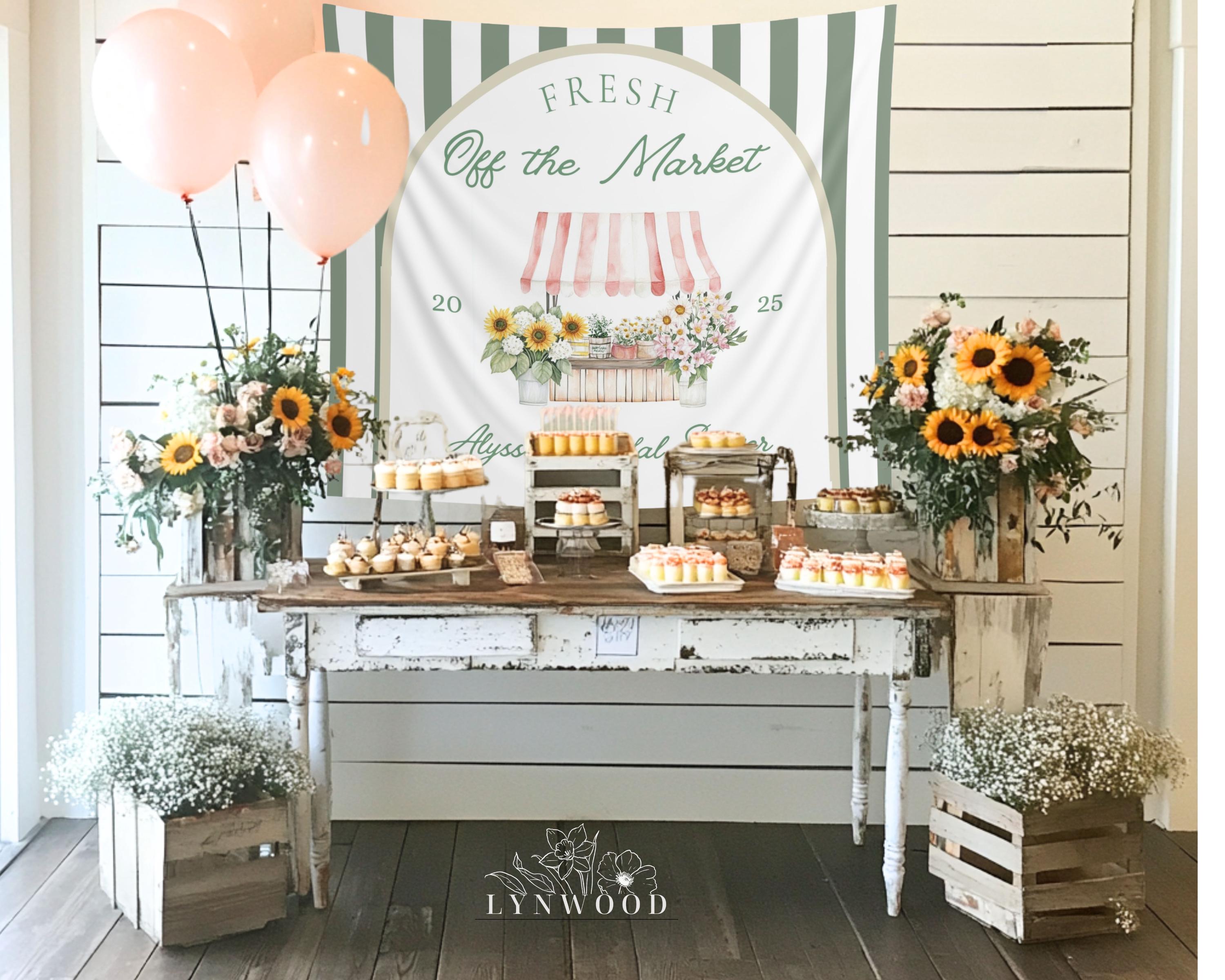 Fresh off the Market, Fresh off the Market Bridal Shower Decor,  Bachelorette Party,shes off the Market, Custom Banner, Photo Backdrop