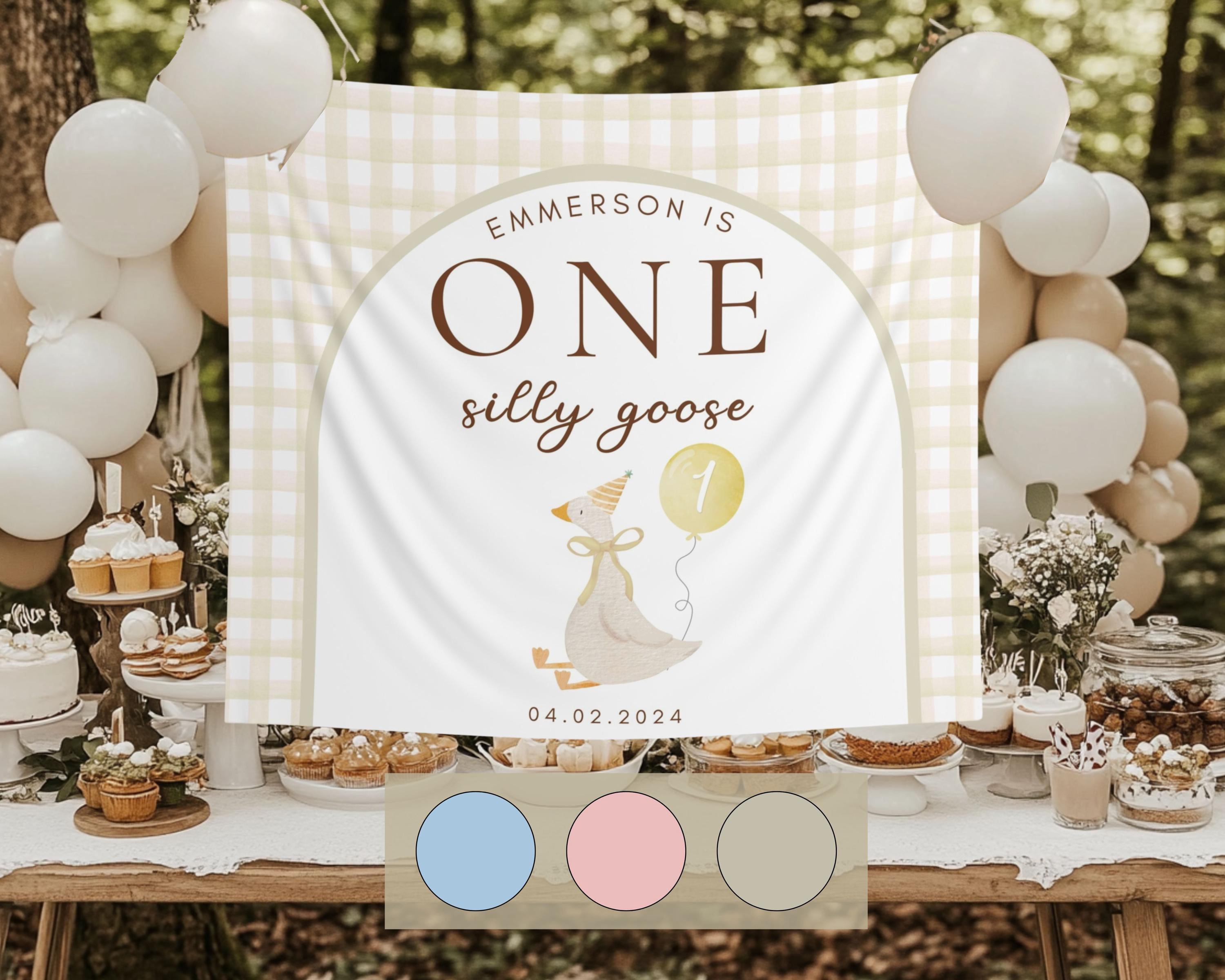 one silly goose birthday, one silly goose, one silly goose birthday decorations, personalized banner, 1st birthday, custom backdrop