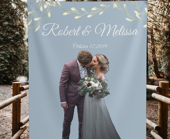 Custom Dusty Blue Wedding Backdrop: Bridal Shower Photo Booth