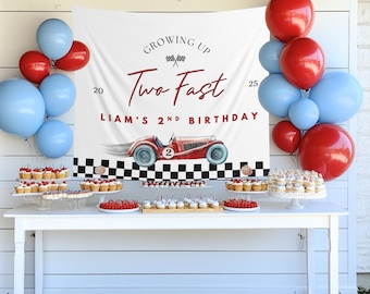 Two fast birthday, two fast birthday decor, custom birthday banner, boy birthday ideas, personalized backdrop