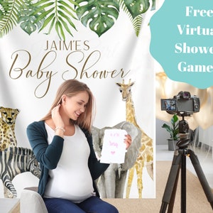 Virtual Safari Baby shower backdrop, Safari baby shower decoration, Baby shower backdrop boy, Baby shower Decor, Baby Shower Banner