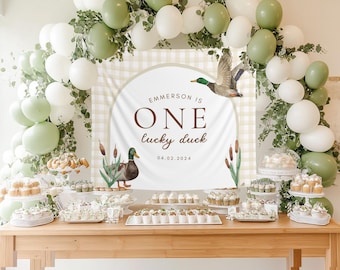 One lucky duck, one lucky duck birthday, 1st birthday decor, Hunting theme birthday, Personalized banner, 1st birthday boy, custom banner