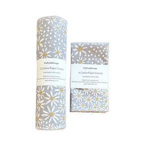 12 ou 6 toalhas de papel reutilizáveis, favoritas de todo o ano, margarida cinza, linha de algodão, PiaPunkDesign