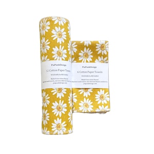 12 ou 6 toalhas de papel reutilizáveis - Yellow Daisy - Feitas com fio de algodão - PiaPunkDesign