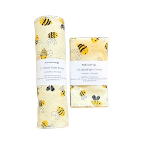 12 ou 6 toalhas de papel reutilizáveis - Abelhas - Feitas com fio de algodão - PiaPunkDesign