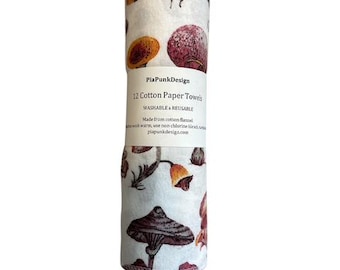 12 or 6 Reusable Cloth Paper Towels- Mushrooms -PiaPunkDesign