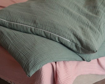 Bettbezug Baumwolle Musselin Gaze, 4 Schichten Musselin Bettwäsche Set, Twin & Queen US Size Tagesdecke, Trösterbezug, Bettbezug mit Kissenbezug