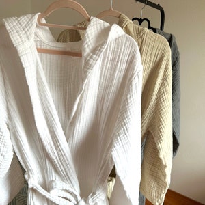 4 layers Pockets Muslin Organic Cotton Robe, Bath Robe, Soft Absorbent Gauze Bathrobe, Summer Kimono, Robes for women, Soft Kimono Robe