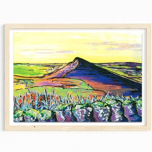 roseberry Topping in North yorkshire, colourful abstract painting, abstract landscape, great ayton print, teesside landscape image 1