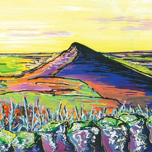 roseberry Topping in North yorkshire, colourful abstract painting, abstract landscape, great ayton print, teesside landscape image 3