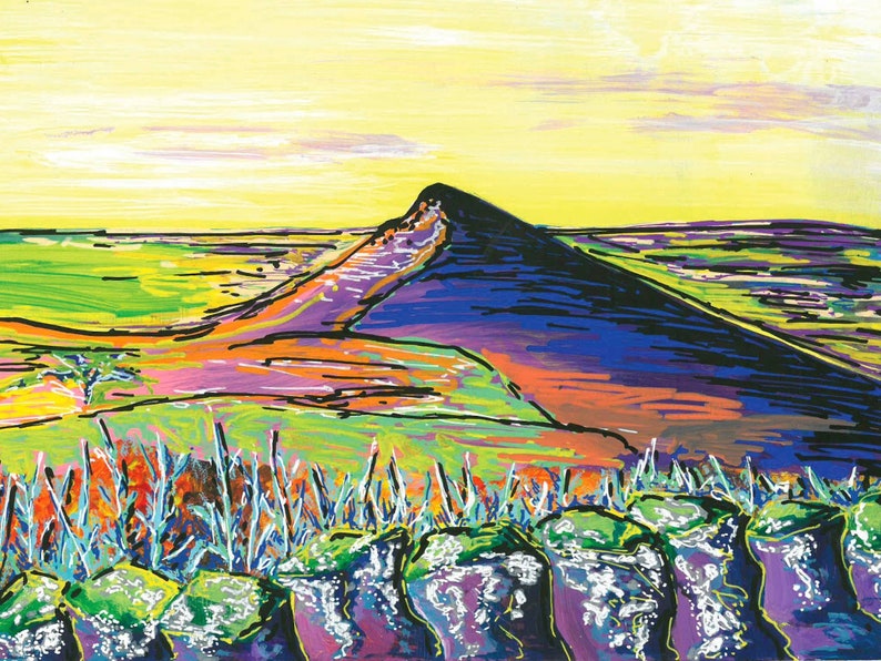 roseberry Topping in North yorkshire, colourful abstract painting, abstract landscape, great ayton print, teesside landscape image 3