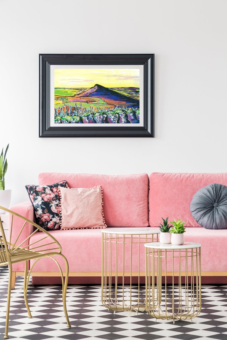 roseberry Topping in North yorkshire, colourful abstract painting, abstract landscape, great ayton print, teesside landscape image 2