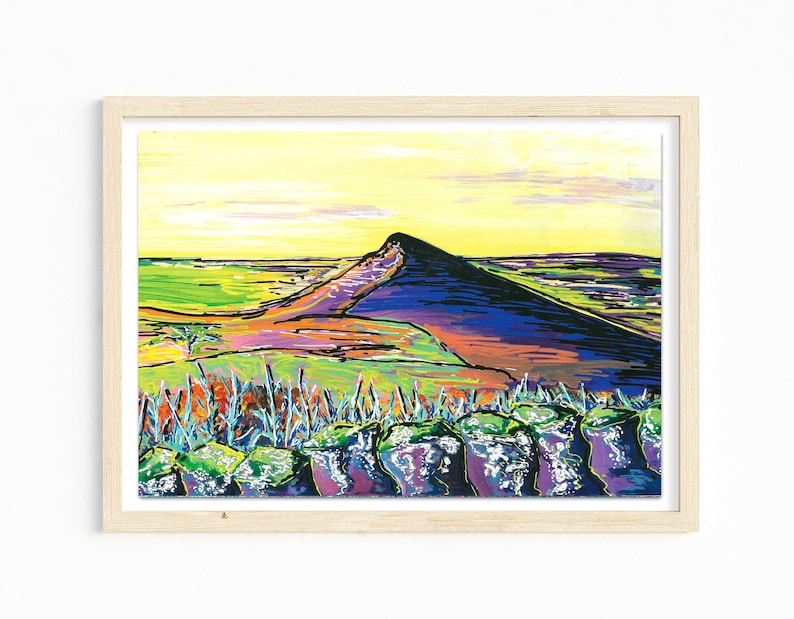 roseberry Topping in North yorkshire, colourful abstract painting, abstract landscape, great ayton print, teesside landscape image 1