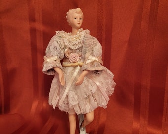 Vintage Porcelain Ballerina Ornament, 8 inches tall, comes with wire stand