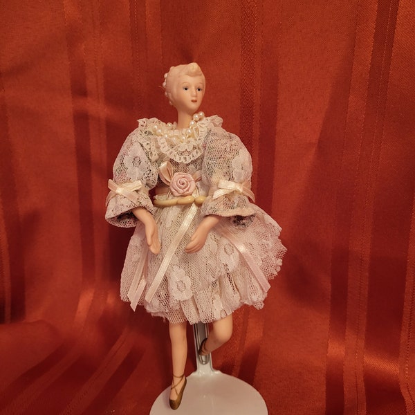 Vintage Porcelain Ballerina Ornament, 8 inches tall, comes with wire stand