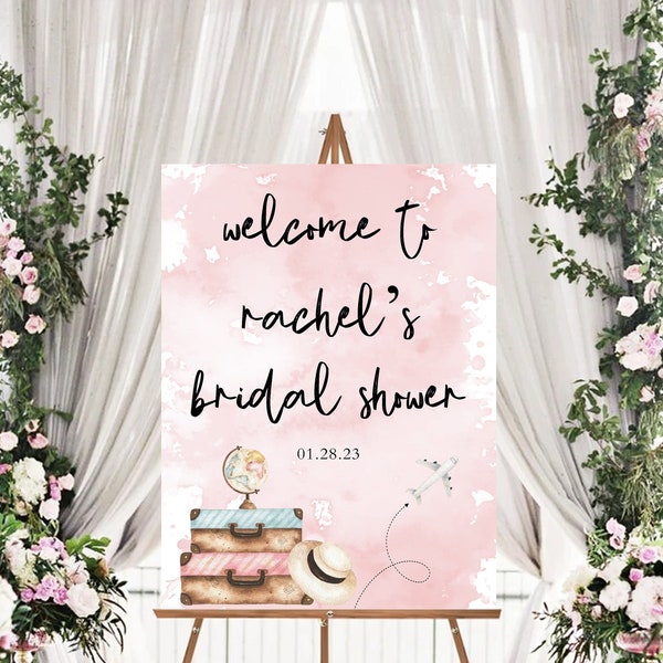 Traveling from Miss to Mrs Bridal Shower 18x24 Sign, Printable Sign, Boho, Travel Shower, Adventure Awaits, Love is an Adventure Bridal Sign