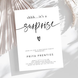 It&#39;s a Surprise Birthday 5x7 Invitation, Printable Invite, Surprise Party Invite, Modern, Boho, Minimalist, Chic, Surprise Invite, Classy