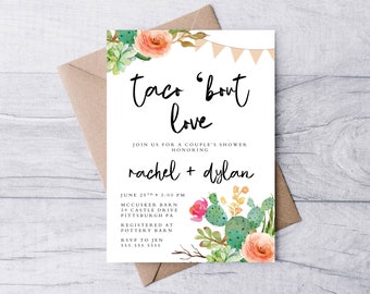 Taco Bout amor parejas ducha 5 x 7 invitación, invitación imprimible, invitación Boho, despedida de soltera Taco, ducha de parejas Taco, moderno