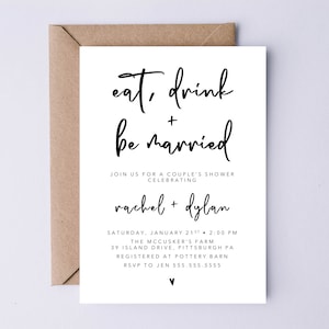 Couples Shower Invitation, 5x7 Digital Invite, Printable Modern Wedding Shower Invite, Eat Drink & Be Married, Modern, Couples, Minimalist