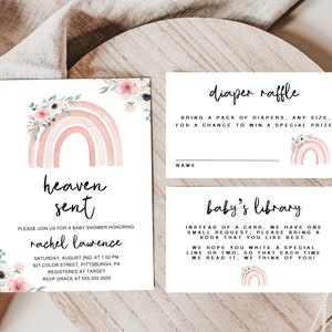 Heaven Sent Christian Baby Shower 5x7 Invitation, Fearfully and Wonderfully Made, Answered Prayer, Gender Neutral, Religious, Boho, Modern